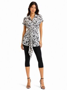 4/$20➡️ STACY ZHANG Black & White Sheer Y2K Tunic Top Oversize Bow Tie – Med EUC